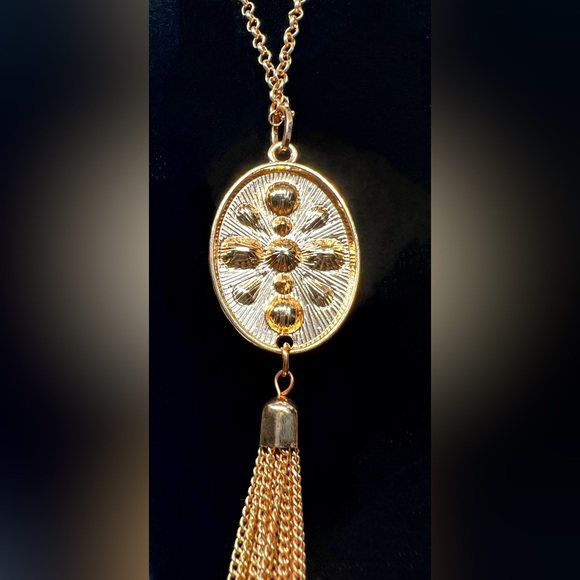 Opera Length Rhinestone & Faux Pearl Chain Tassel Pendant Necklace - Picture 3 of 5